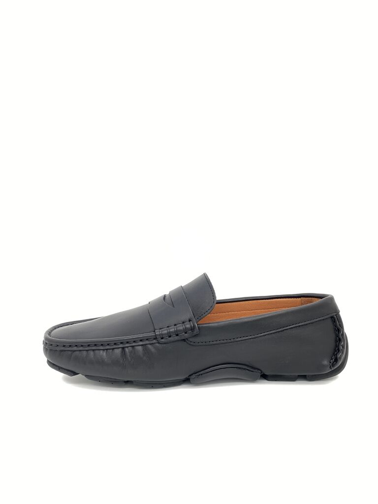 Black Leather Loafers with Classic Penny Strap