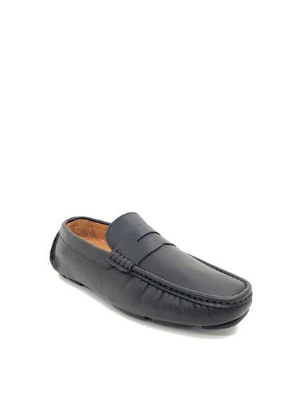 Black Leather Loafers with Classic Penny Strap