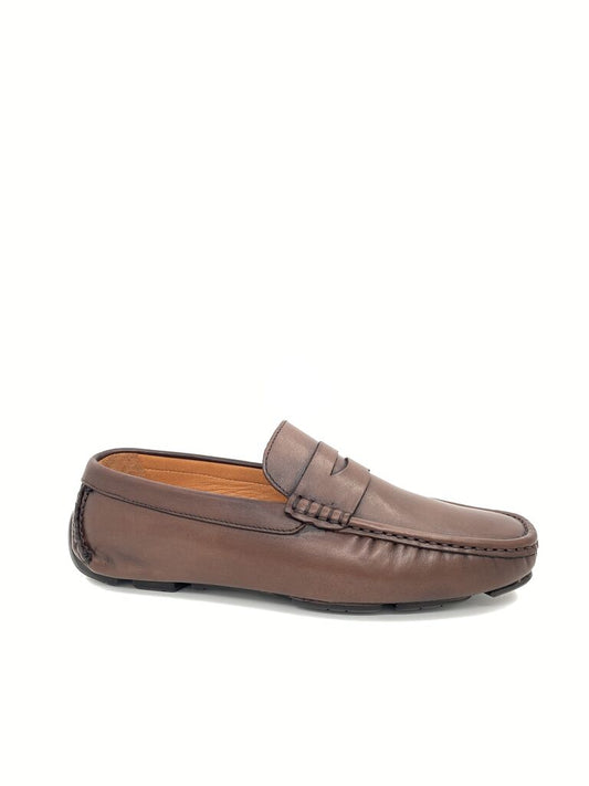 Brown Leather Loafers with Classic Stitching