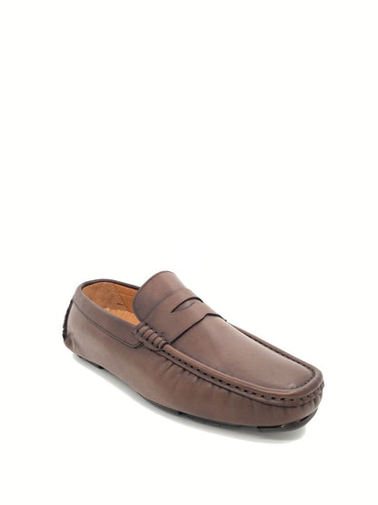 Brown Leather Loafers with Classic Stitching
