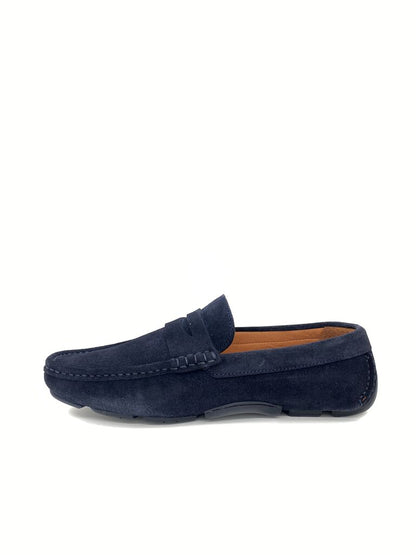 Navy Suede Loafer with Braided Accent