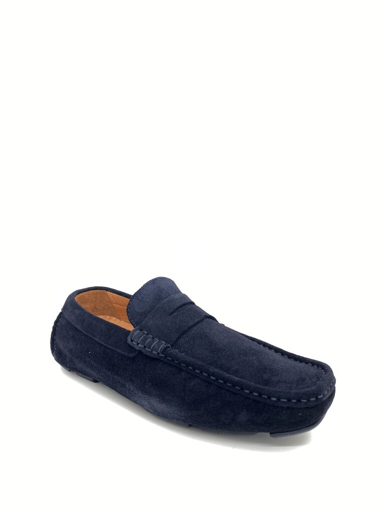 Navy Suede Loafer with Braided Accent