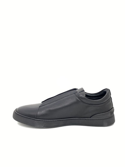 Black Leather Slip-On Sneakers with Elastic Closure