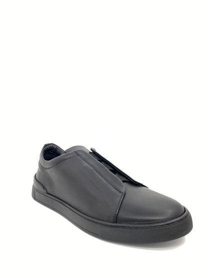 Black Leather Slip-On Sneakers with Elastic Closure