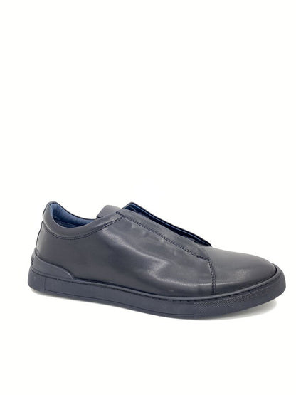 Navy Smooth Leather Slip-On Sneaker with Hidden Closure