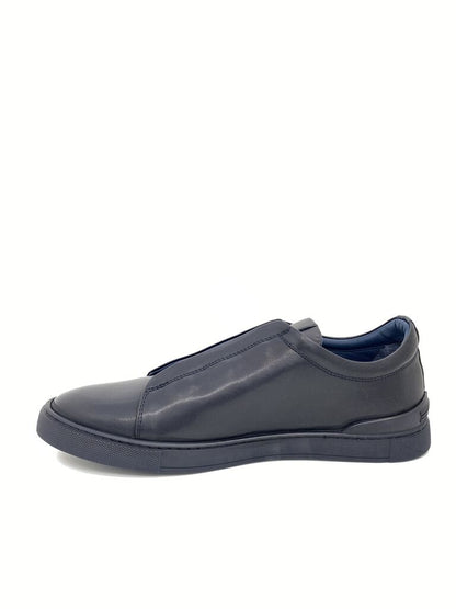 Navy Smooth Leather Slip-On Sneaker with Hidden Closure