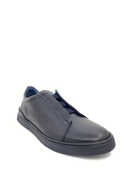 Navy Smooth Leather Slip-On Sneaker with Hidden Closure