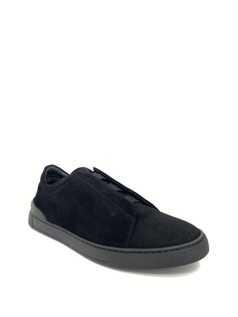 Black Suede Slip-On Sneakers with Hidden Closure