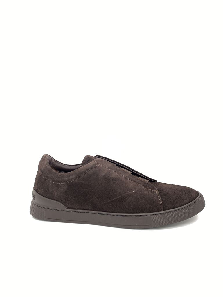 Dark Brown Suede Slip-On Sneakers