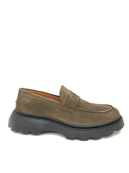 Olive Suede Loafer with Chunky Sole