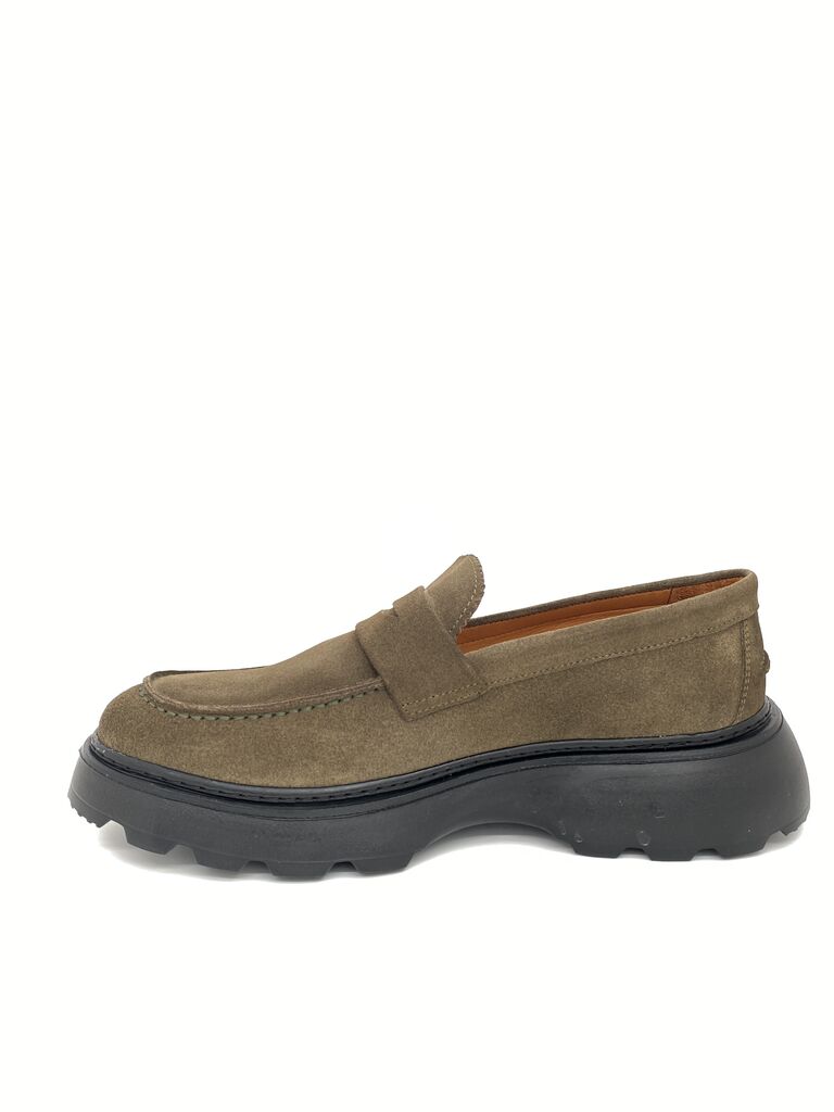 Olive Suede Loafer with Chunky Sole