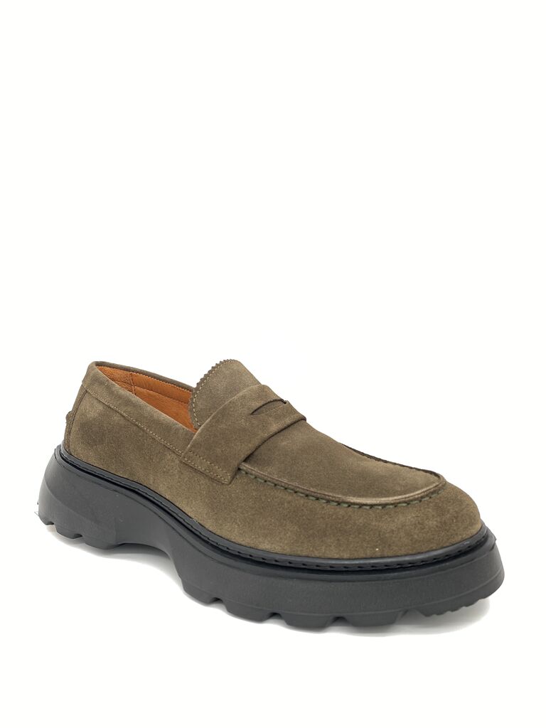 Olive Suede Loafer with Chunky Sole