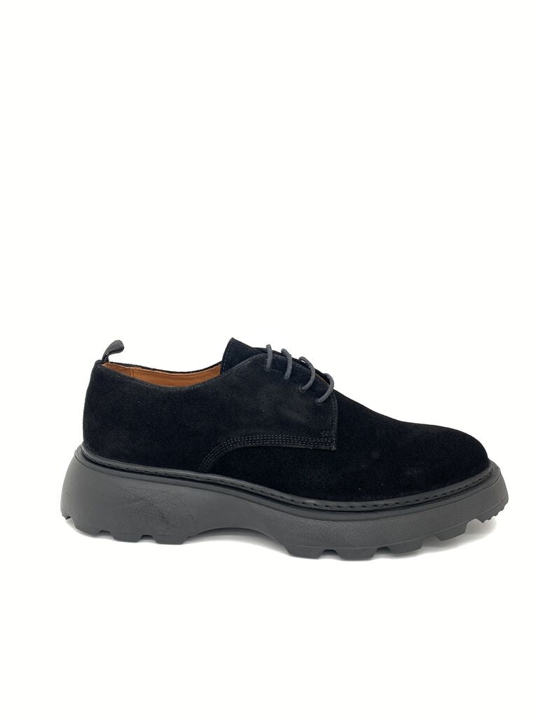Black Suede Chunky Sole Derby Shoes