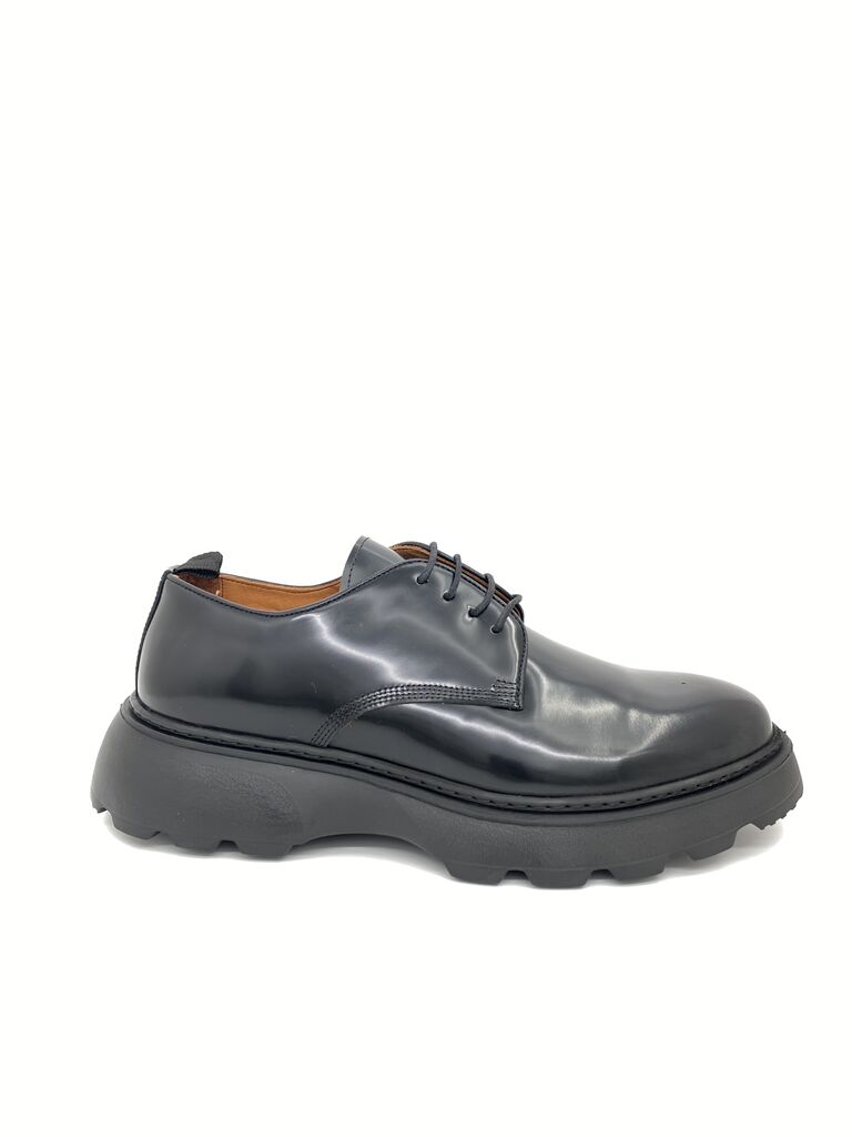 Black Glossy Derby Shoes with Chunky Sole