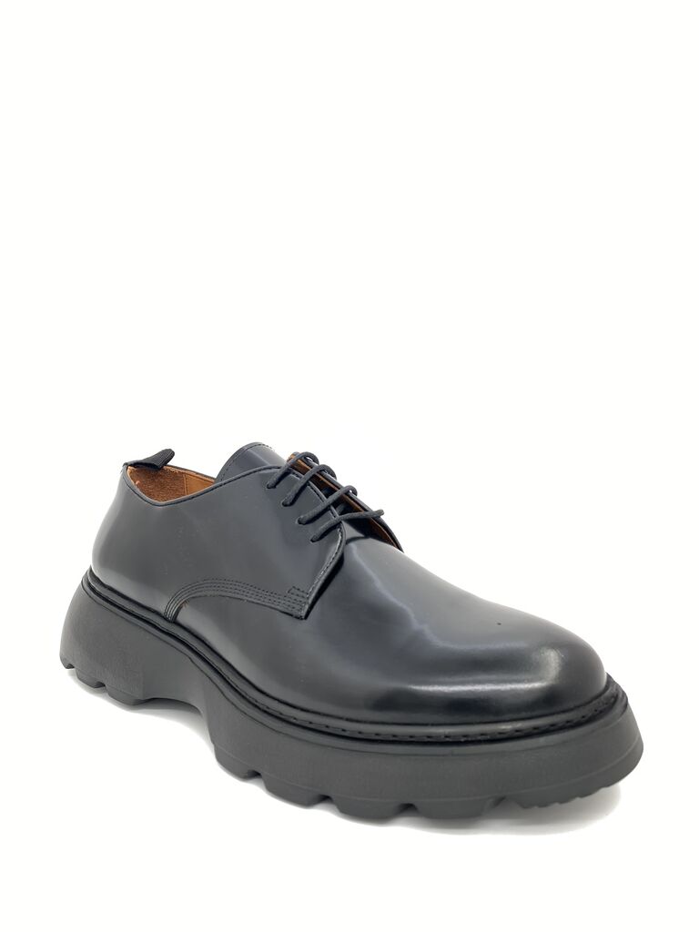 Black Glossy Derby Shoes with Chunky Sole