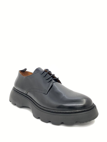 Black Glossy Derby Shoes with Chunky Sole