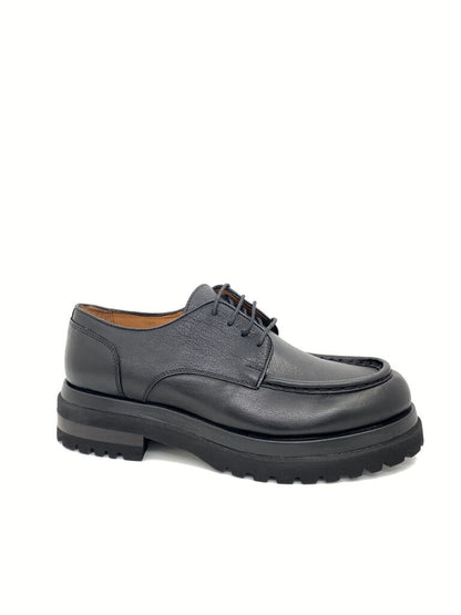Black Leather Derby Shoes with Sturdy Sole