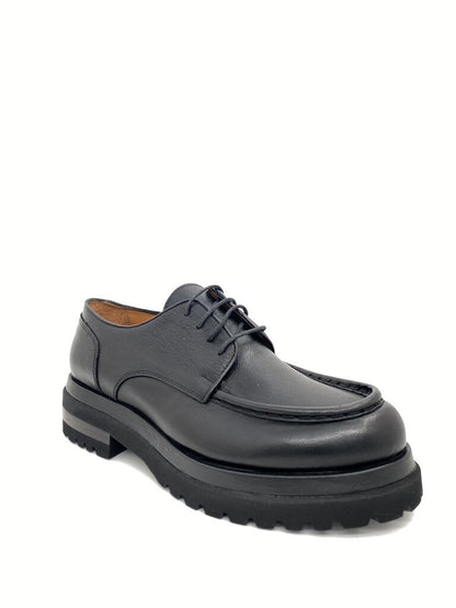Black Leather Derby Shoes with Sturdy Sole
