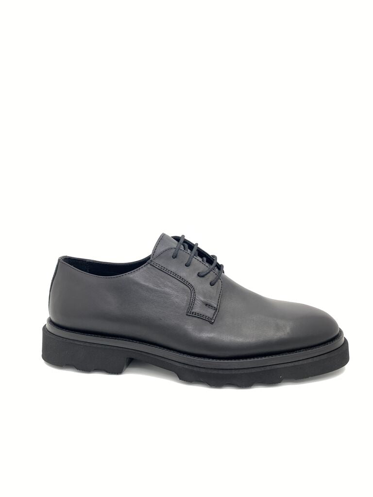 Black Leather Derby Shoes with Chunky Sole