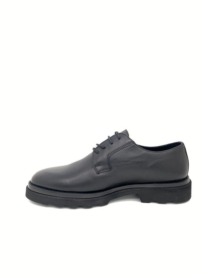 Black Leather Derby Shoes with Chunky Sole