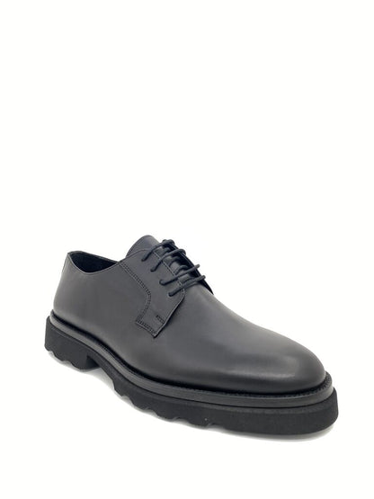 Black Leather Derby Shoes with Chunky Sole