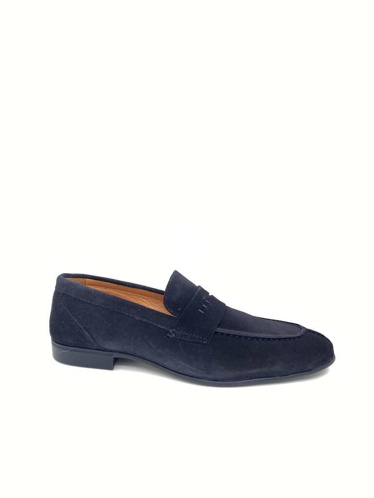 Navy Suede Loafer with Penny Strap Detail
