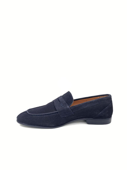 Navy Suede Loafer with Penny Strap Detail
