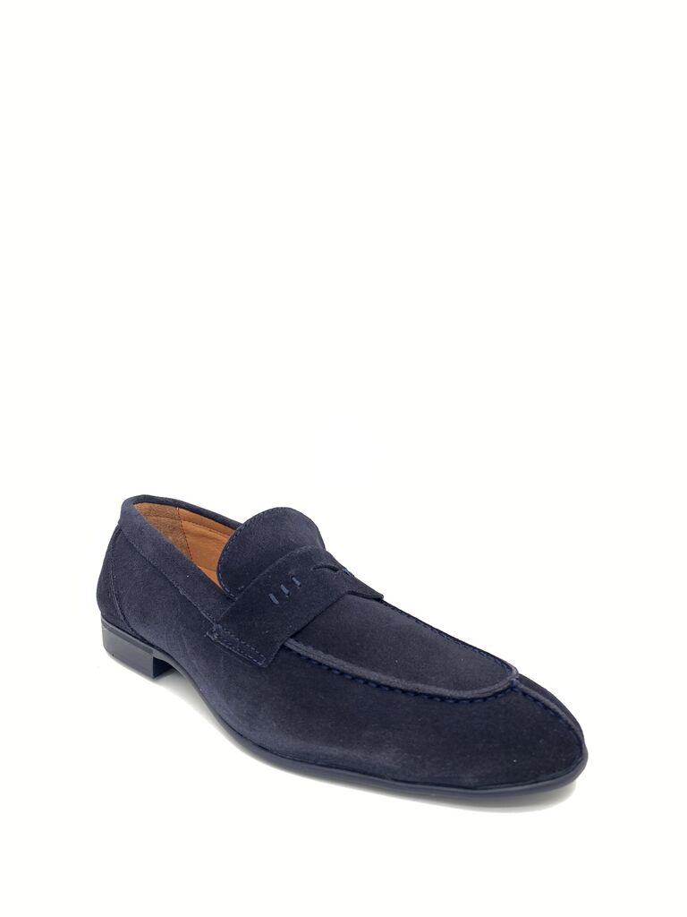Navy Suede Loafer with Penny Strap Detail
