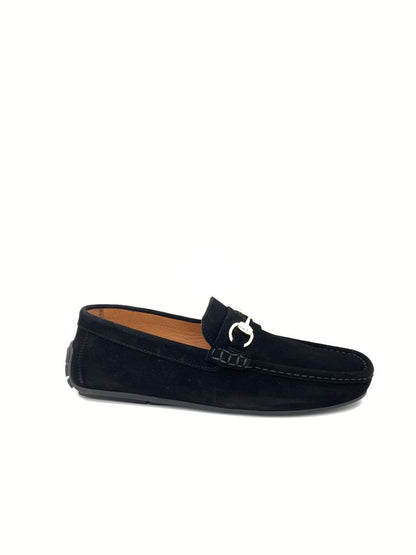 Black Suede Loafers with Metal Accent