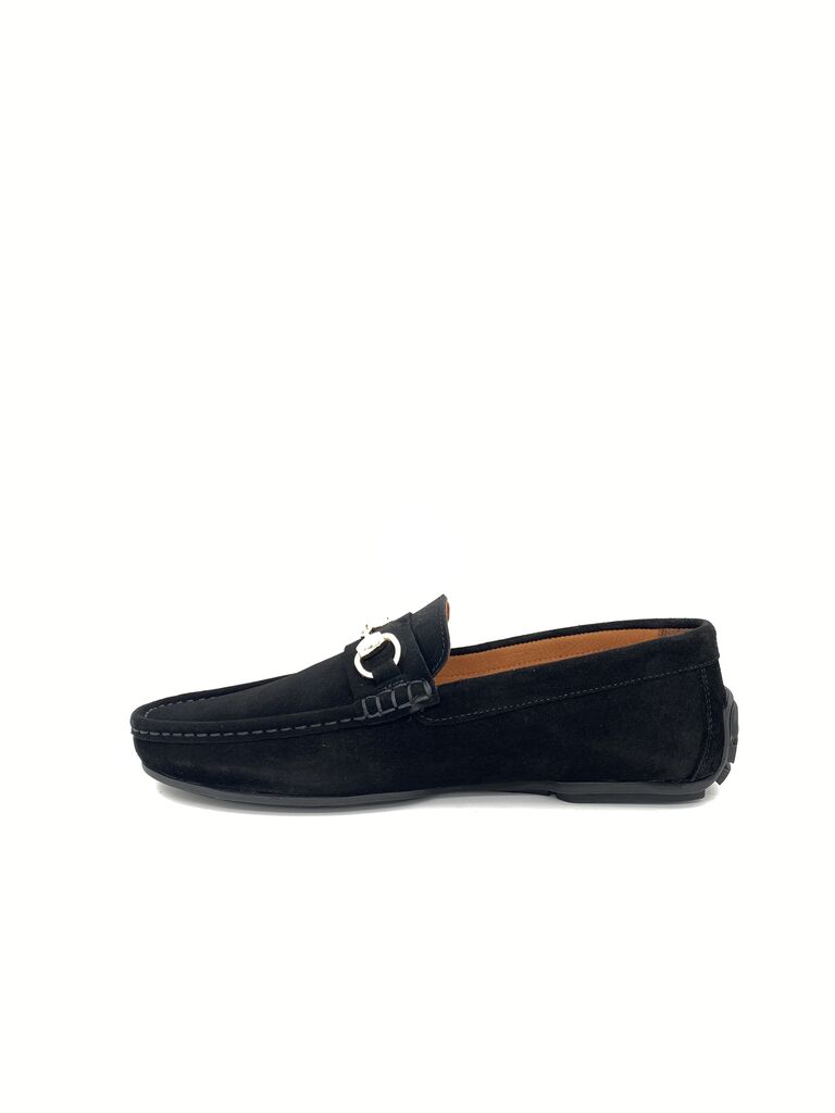 Black Suede Loafers with Metal Accent
