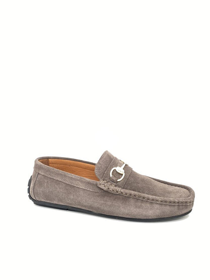 Taupe Suede Loafer with Silver Accent