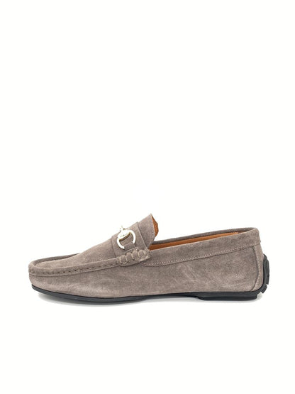 Taupe Suede Loafer with Silver Accent