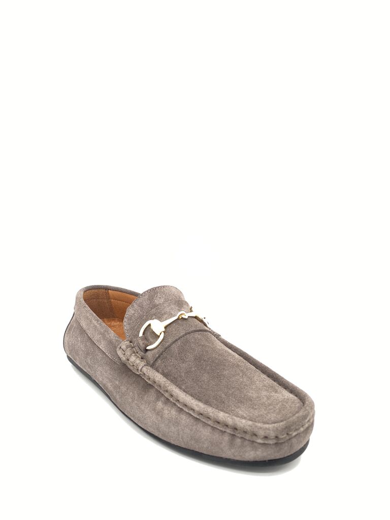 Taupe Suede Loafer with Silver Accent