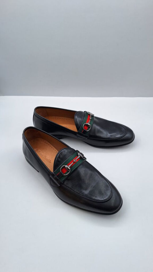 Black Leather Loafers with Signature Straps