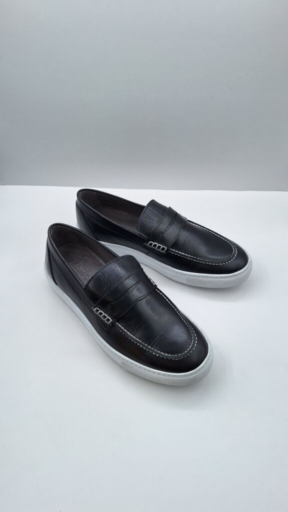 Black Leather Loafers with White Sole