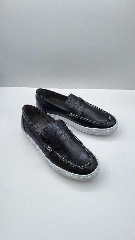 Black Leather Loafers with White Sole