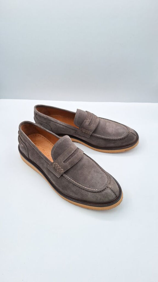 Taupe Suede Loafers with Penny Strap