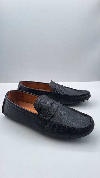 Black Textured Loafers with Pebbled Sole