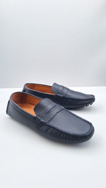 Navy Textured Loafers with Classic Silhouette