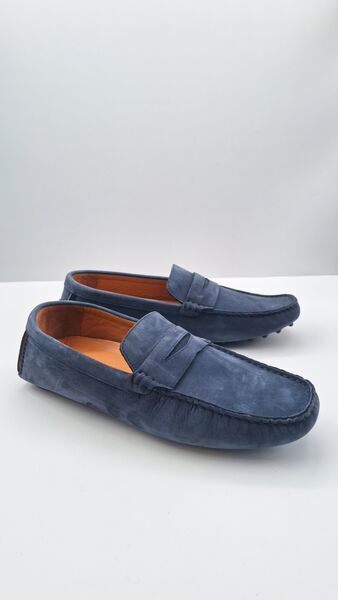 Blue Suede Loafers with Penny Strap