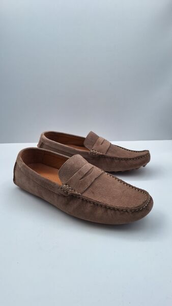 Brown Suede Loafers with Classic Stitching