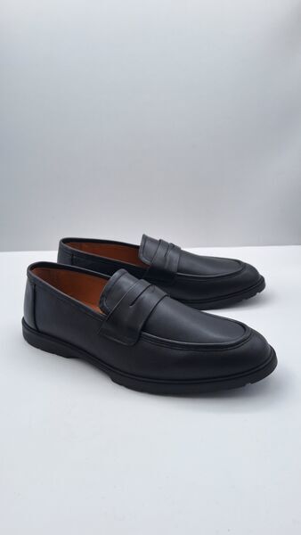 Black Leather Loafers with Penny Strap