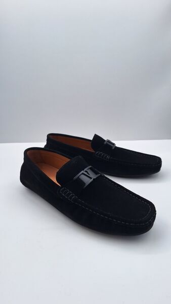 Black Suede Loafers with Metal Accent