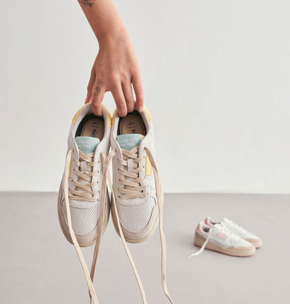 Light Beige Leather Sneakers with Perforated Detail