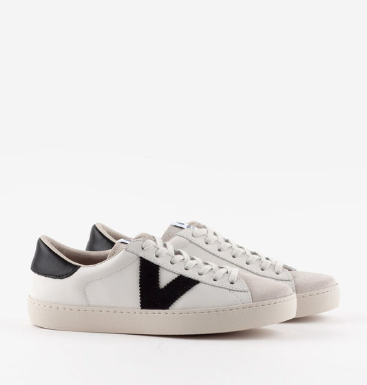 White and Black Low-Top Sneakers with Bold Detail