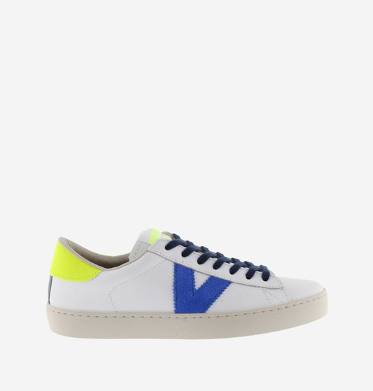 White Leather Sneakers with Neon Accents