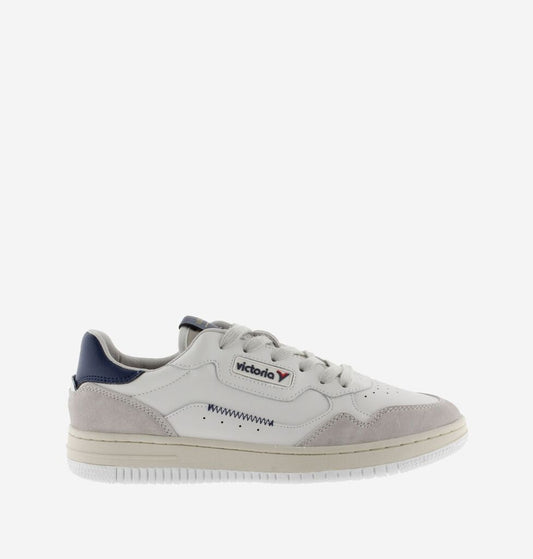 White Leather Low-Top Sneakers with Suede Accents