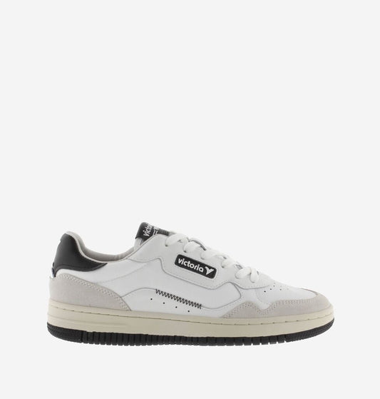 White Leather Sneakers with Black Accents
