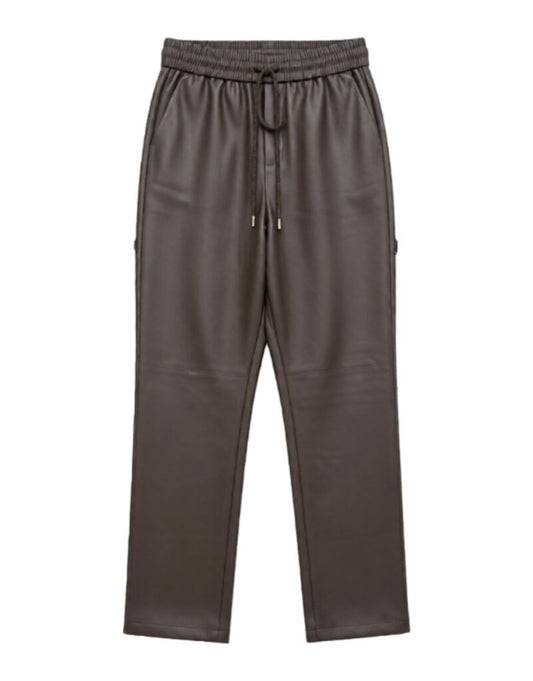 Brown Faux Leather Drawstring Trousers
