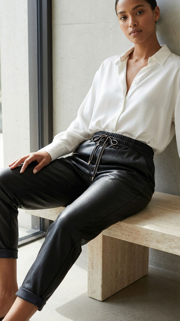 Black Tapered Pants with Elastic Waist